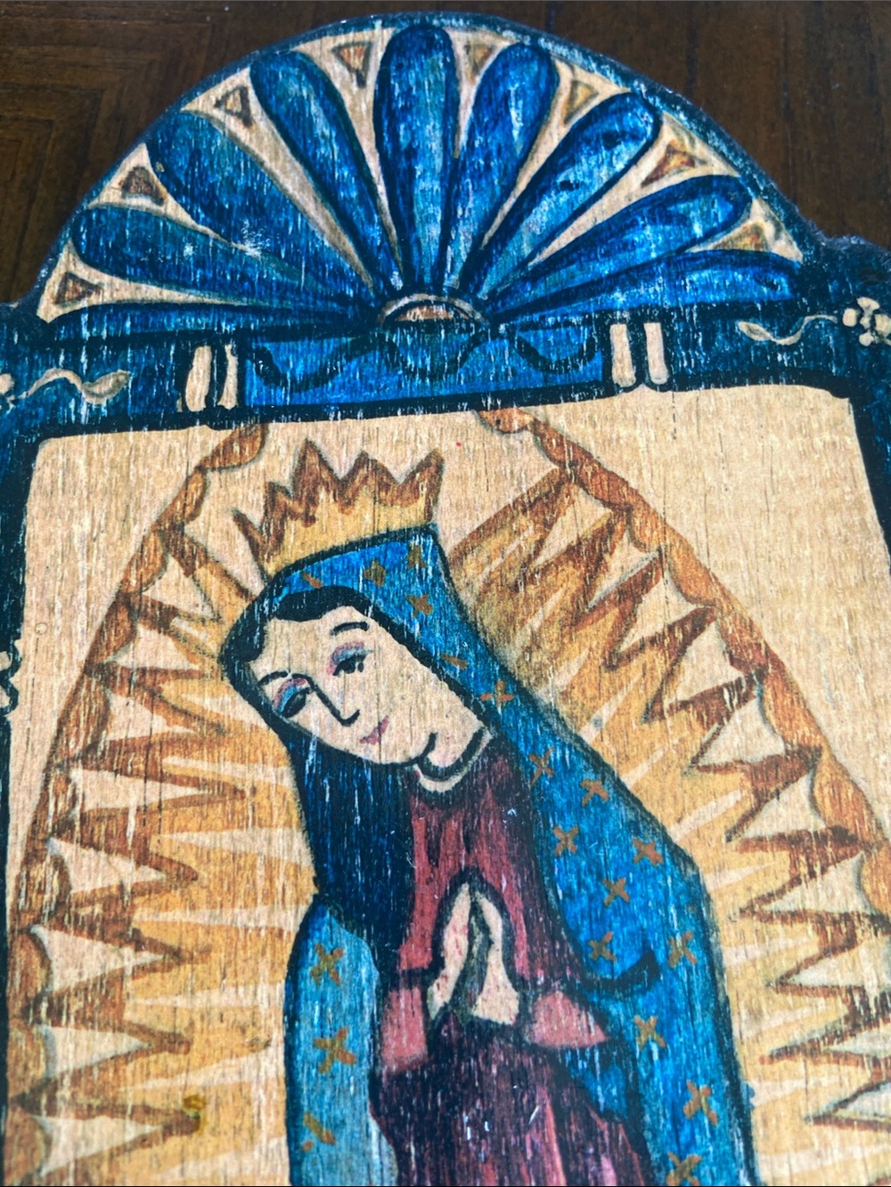 Vintage Our Lady of Guadalupe Retablo Signed New Mexico Folk Art - Picture 5 of 9